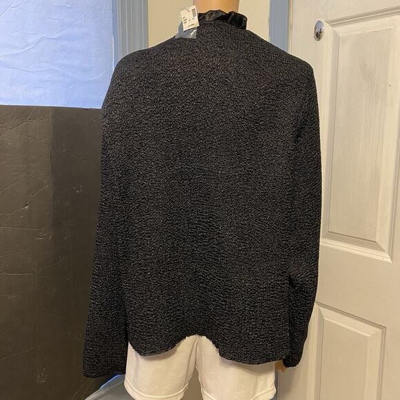 AVENUE Cardigan Jacket Women 14/16 Black Crinkle Satin Ruffles Whimsigoth Grunge - Picture 7 of 7